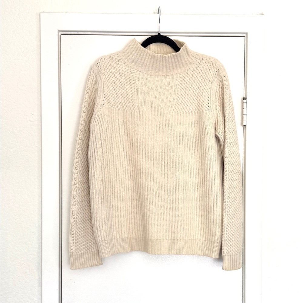 Diane Von Furstenberg Cozy Cream Ribbed Mock Neck Wool Sweater